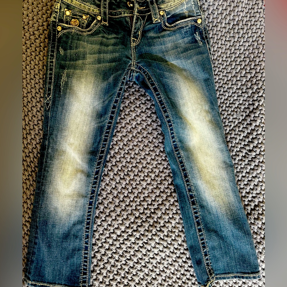 Rock Revival Celine Crop Capri Jeans Flap Pocket Distressed Medium Wash Sz 27